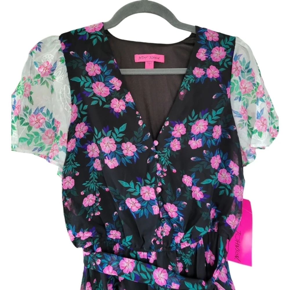 Betsey Johnson Sz 6 Floral Fit & Flare Mini Dress NWT Fairycore Retro Whimsical - Picture 4 of 13